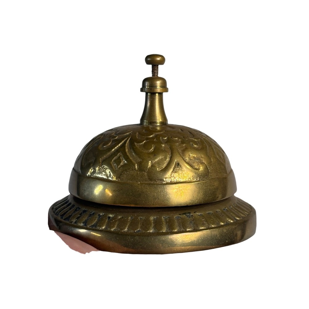 Vintage Ornate Brass Desk Bell Embossed Floral Service Bell Made in Taiwan 3.5in